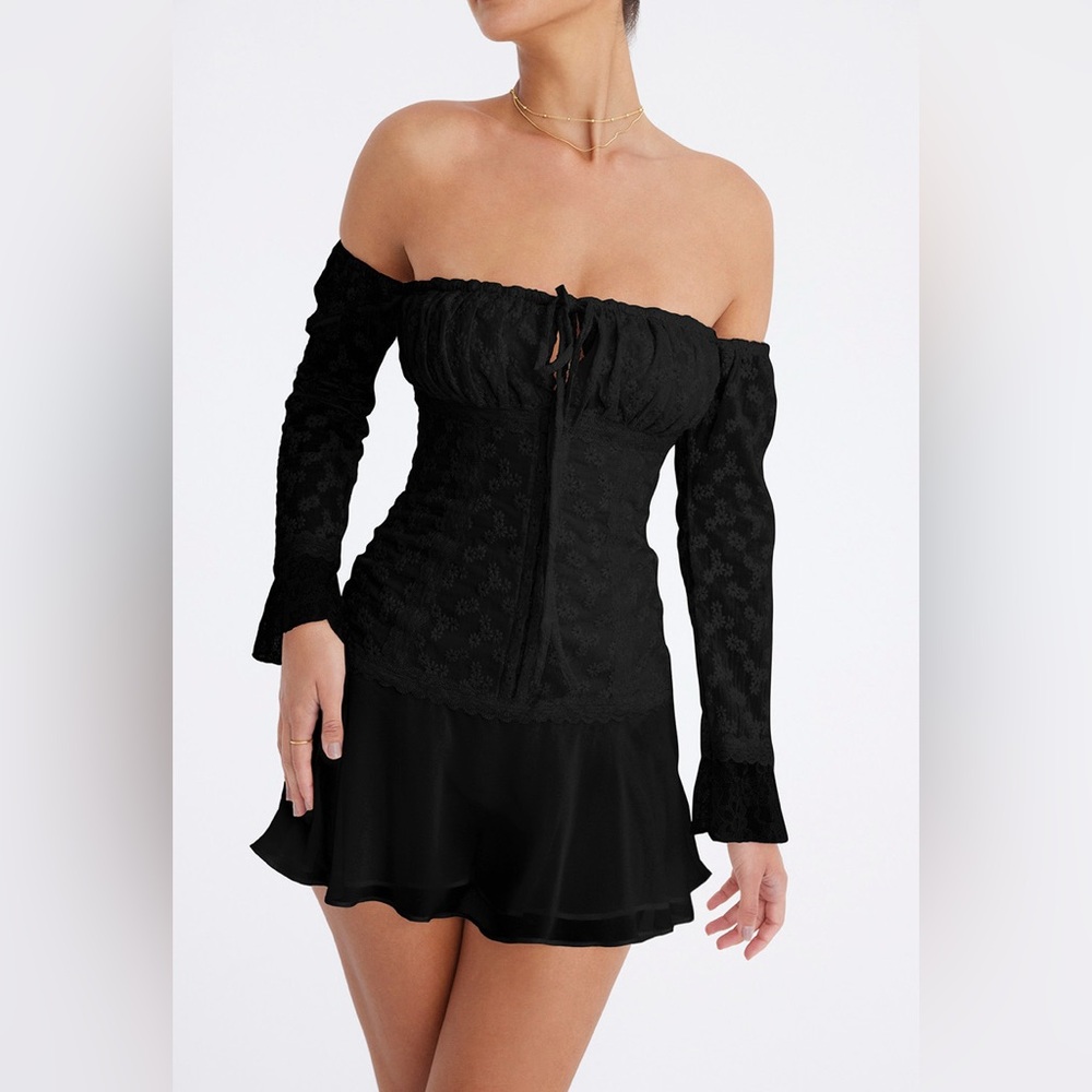 Mistress Rocks Black Off Shoulder Mini Dress Small